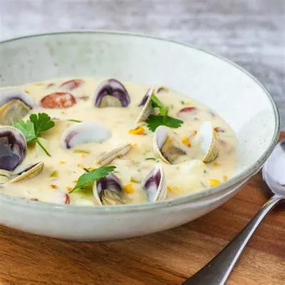  Clam Chowder: Uma sopa cremosa de marisco com sabor robusto que aquece a alma!